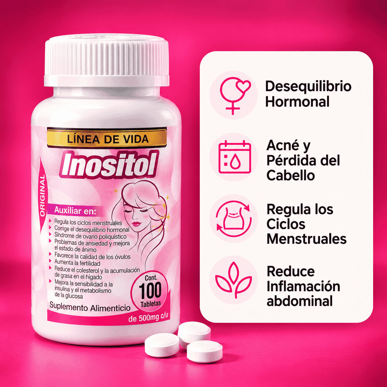 Inositol Línea de Vida – frasco y 4 beneficios