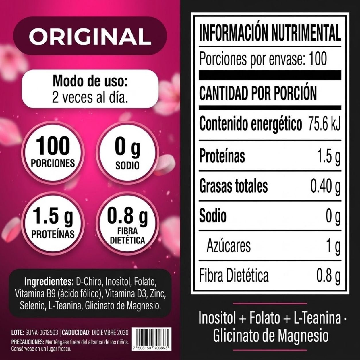 Inositol Línea de Vida original – modo de uso e información nutrimental